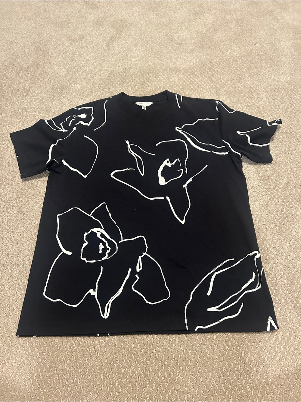 Club Monaco Black Short-Sleeve Tee with White Floral Outline